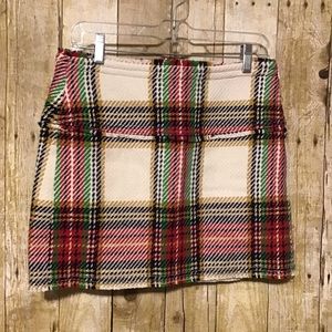 J. Crew Cream Plaid Mini Skirt with Red, Green & Yellow Accents